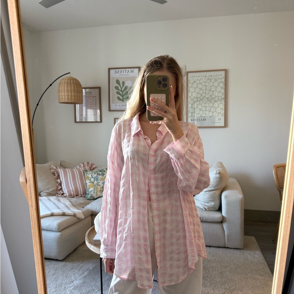 Zara Light Pink Plaid Shirt